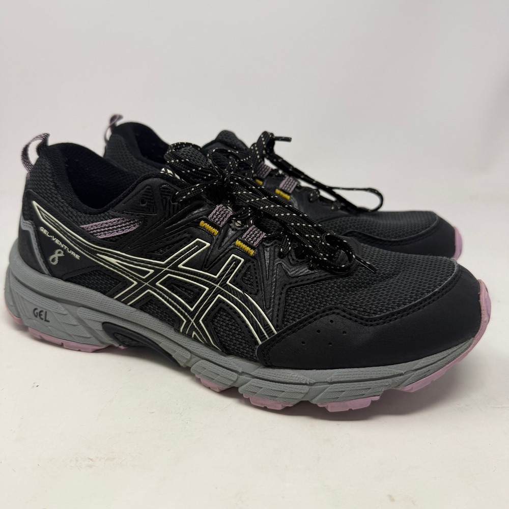 ASICS Running Shoe Womens 8.5 Gel-Venture 8 Black Grey Purple Trail EUC